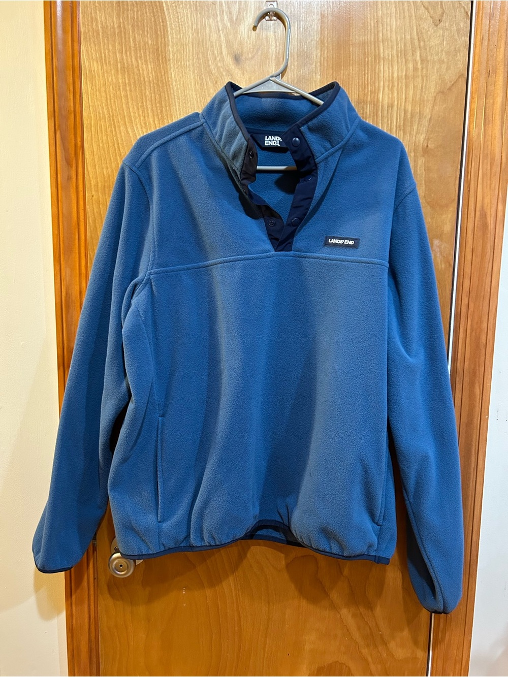 Lands' End Men's Size L Quarter-Snap Fleece Pullover Blue Pockets